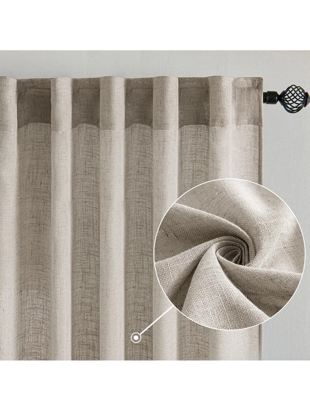 MIULEE Burlywood Birch Linen Curtains 52x90 Inch Long 2 Panels for Bedroom